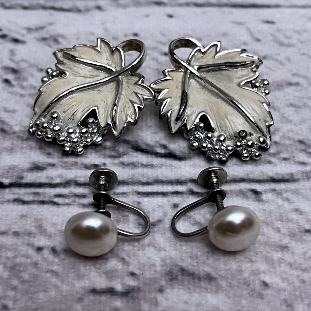 Lot of 2 Vintge Clip On and Screw Back Earrings-Sarah Coventry-Baroque Pearl